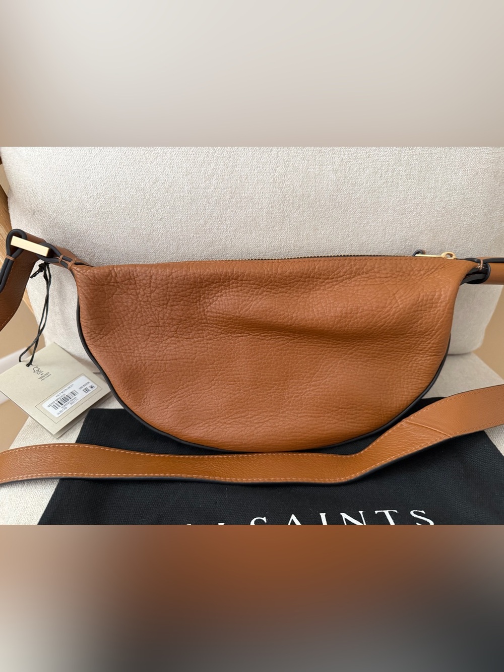 All Saints Half Moon Leather Crossbody - Sepia Brown - Picture 3 of 13
